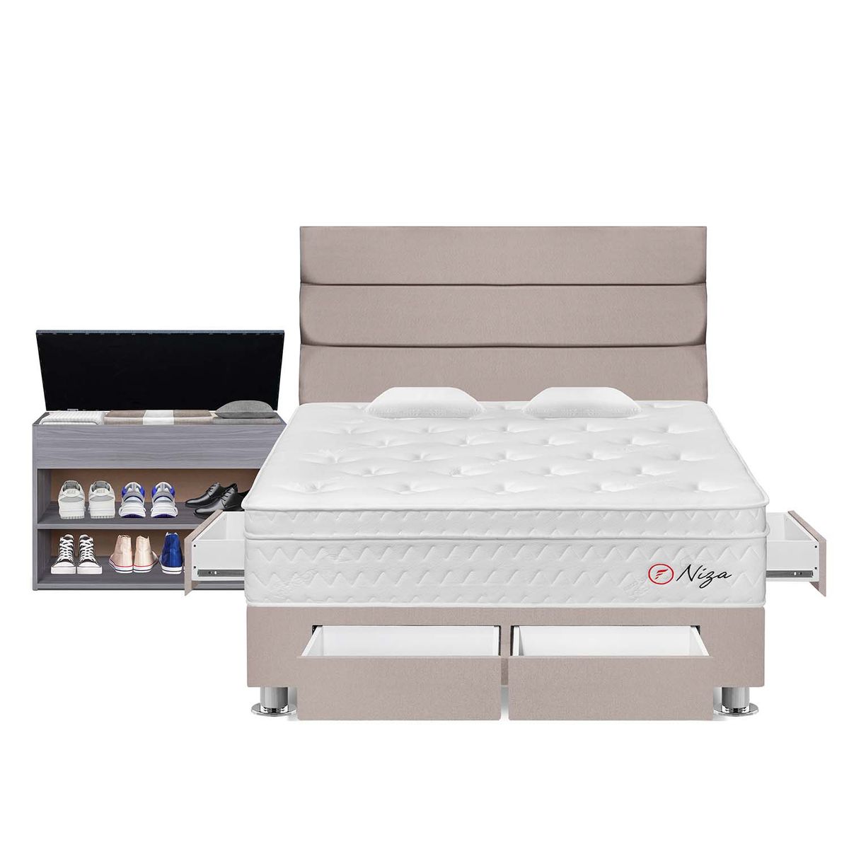 FORLI - Dormitorio Con Cajones Niza Beige King + Zapatera