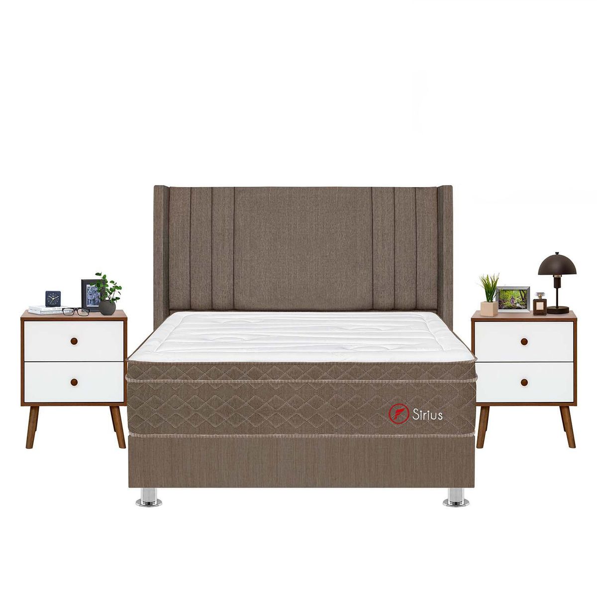FORLI - Dormitorio Sirius Marrón King + 2 Veladores