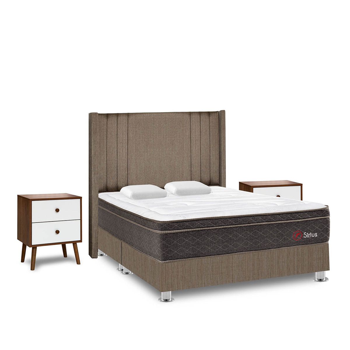 FORLI - Dormitorio Sirius Marrón King + 2 Veladores