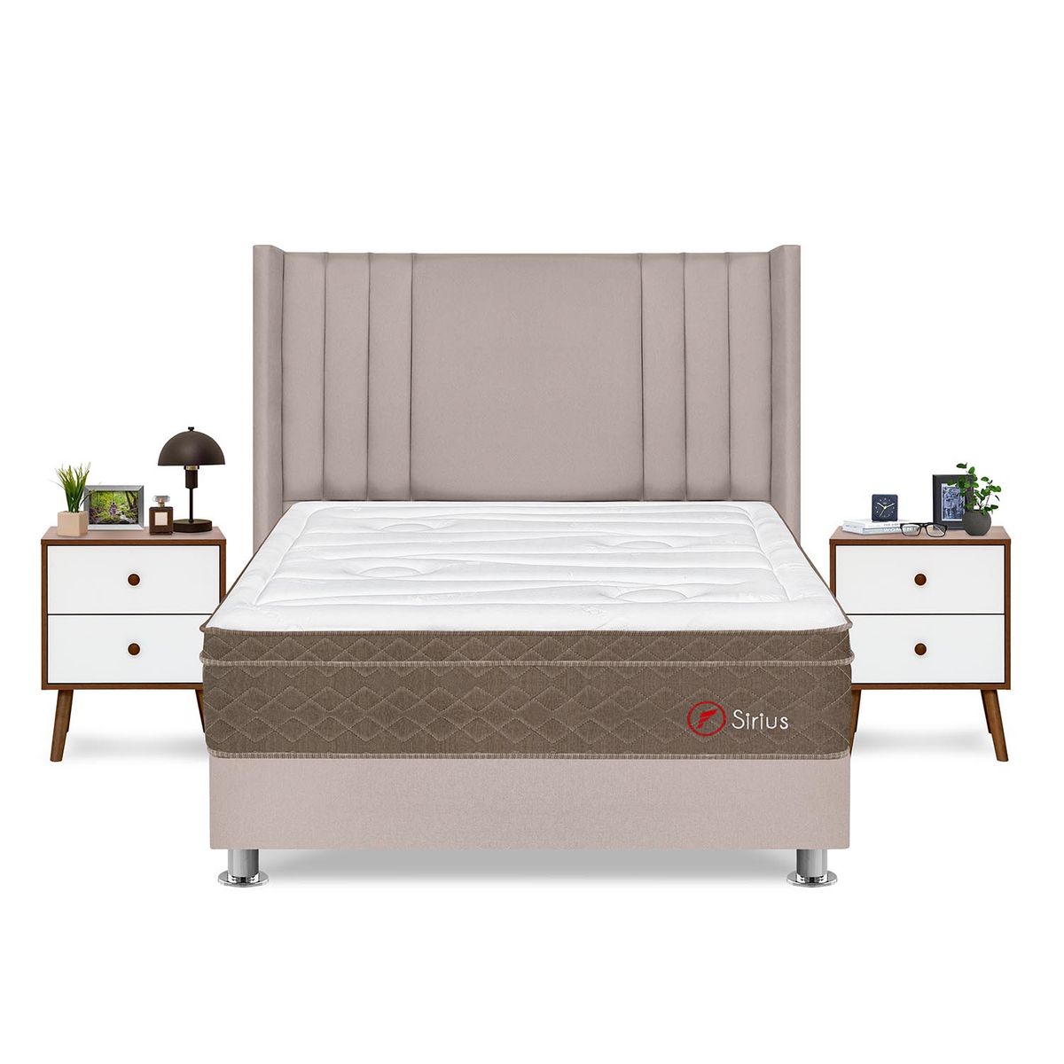 FORLI - Dormitorio Sirius Beige Queen + 2 Veladores