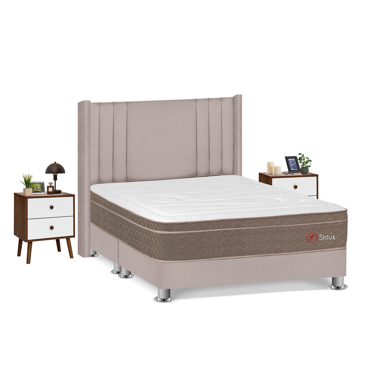 FORLI - Dormitorio Sirius Beige Queen + 2 Veladores