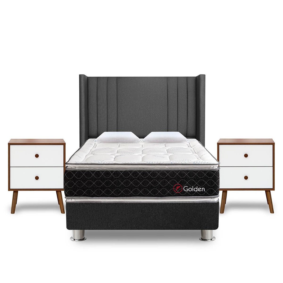 FORLI - Dormitorio Golden Gris 2 Plz + 2 Veladores