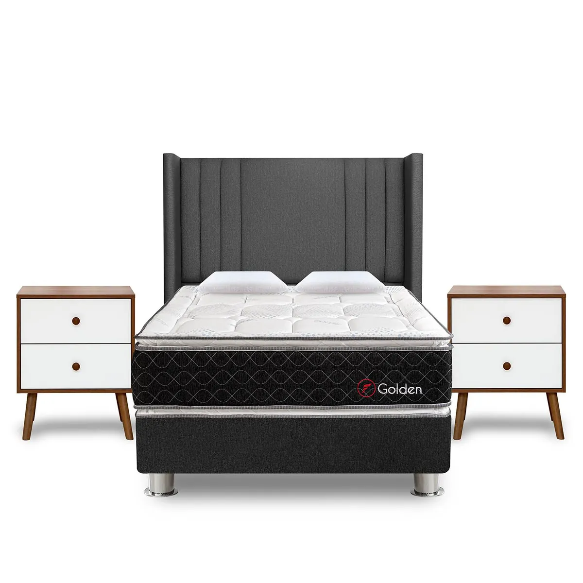 FORLI - Dormitorio Golden Gris 2 Plz + 2 Veladores