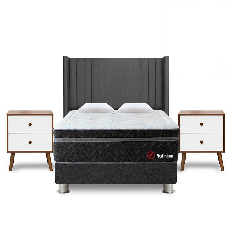 FORLI - Dormitorio Platinium Gris Queen + 2 Veladores