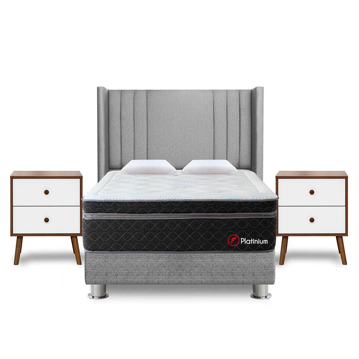FORLI - Dormitorio Platinium Plata Queen + 2 Veladores