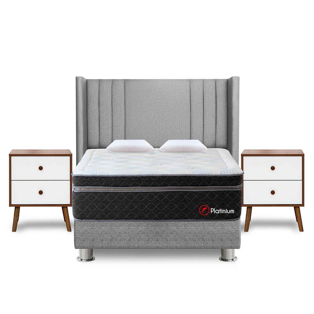 FORLI - Dormitorio Platinium Plata King + 2 Veladores