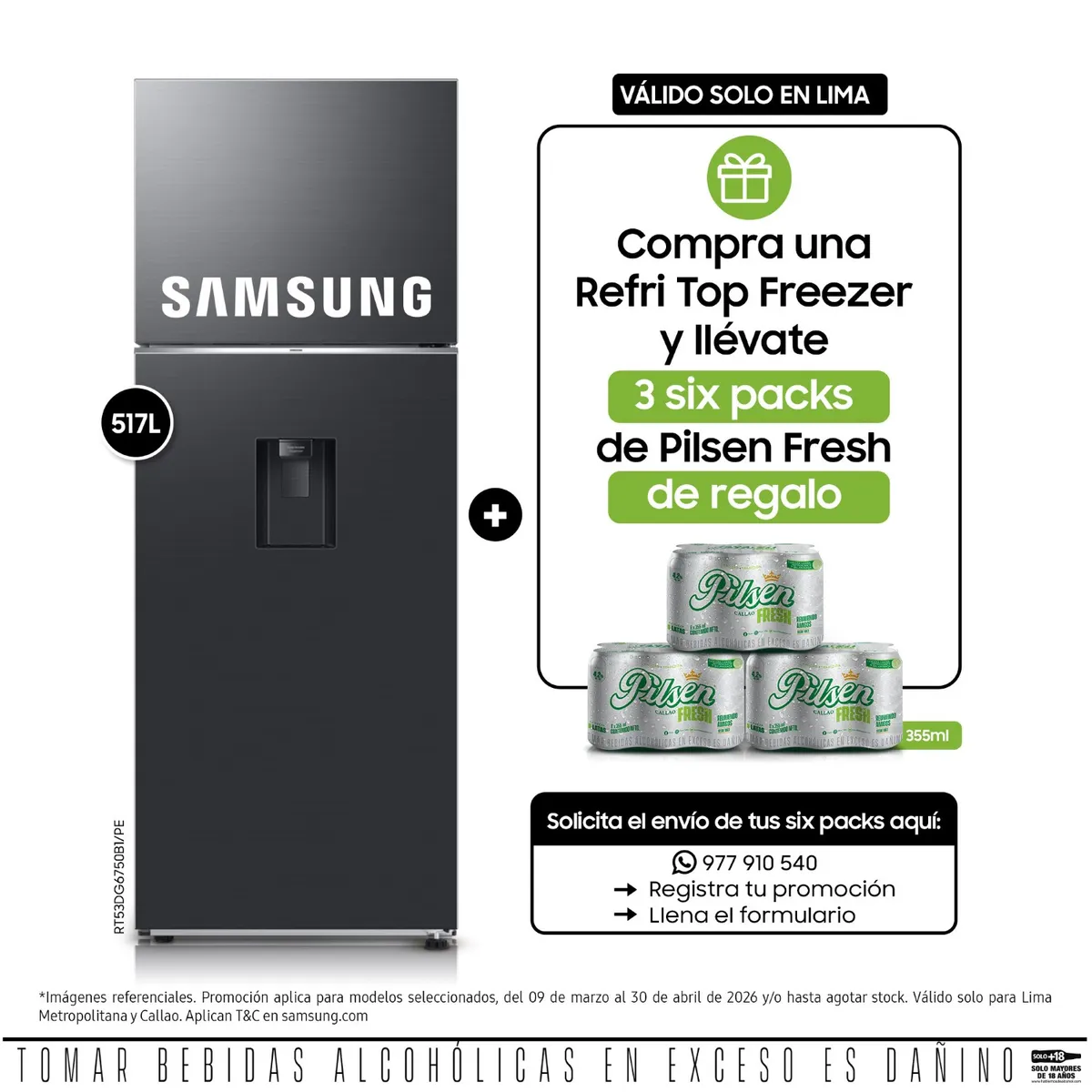 SAMSUNG - Refrigeradora Samsung Top Mount 517Lt RT53DG6750B1PE Negro