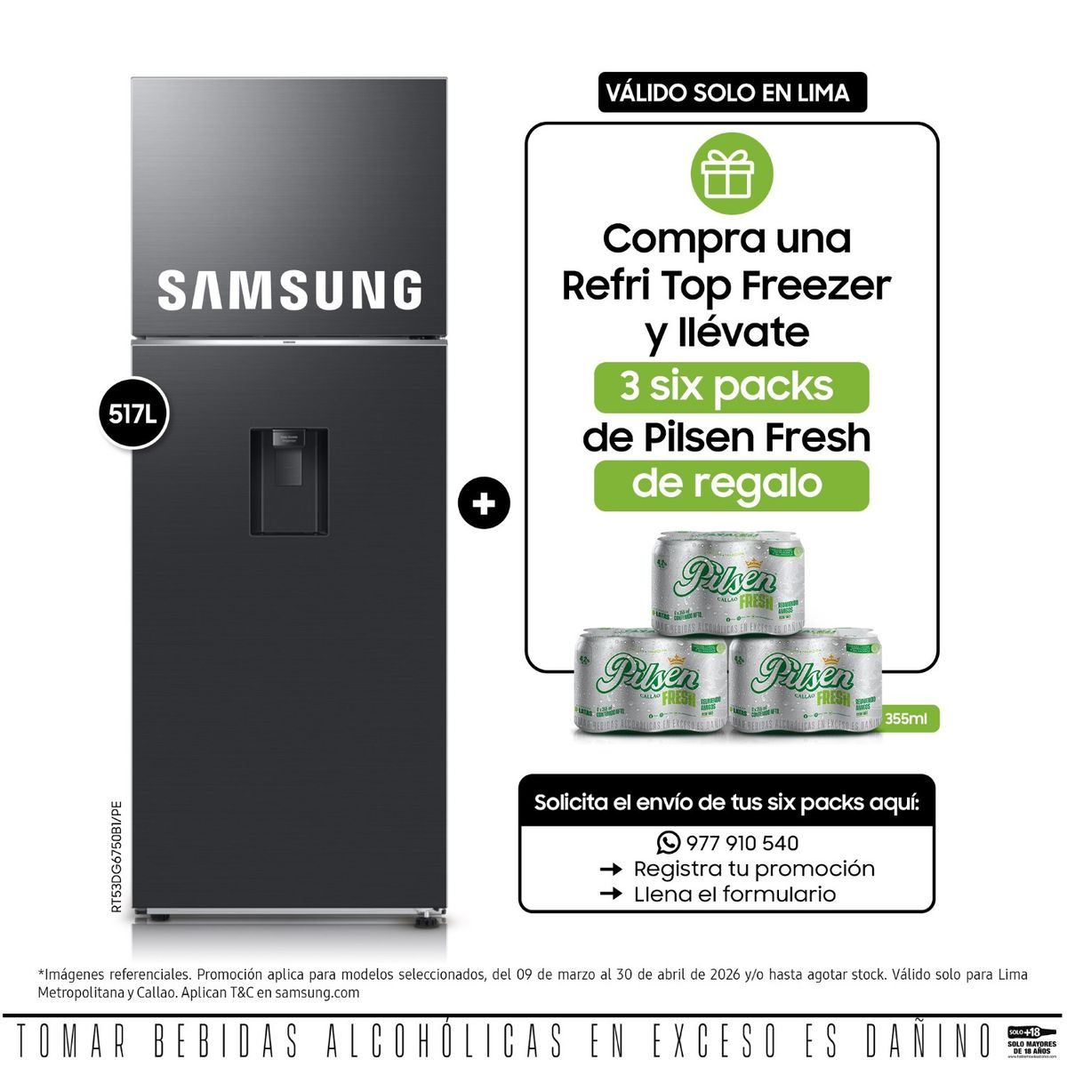 SAMSUNG - Refrigeradora Samsung Top Mount 517Lt RT53DG6750B1PE Negro