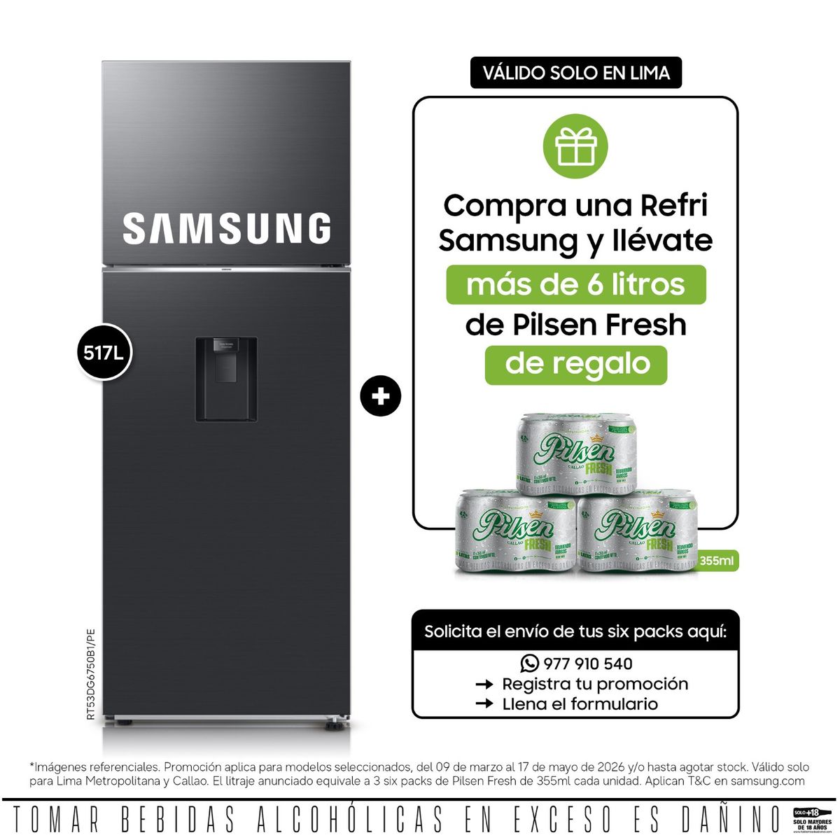SAMSUNG - Refrigeradora Samsung Top Mount 517Lt RT53DG6750B1PE Negro