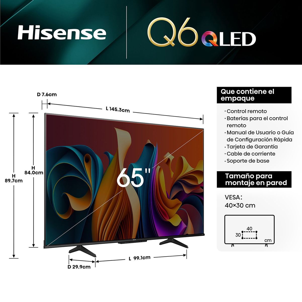 HISENSE - Televisor Hisense Qled 65 65q6n 4k Google Tv