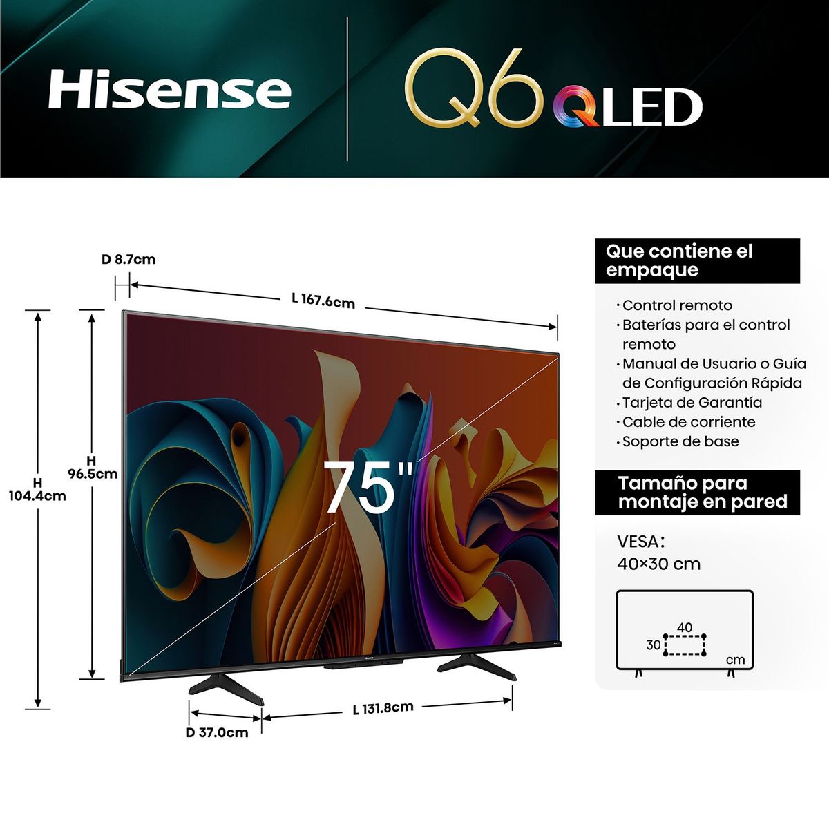HISENSE - Televisor Hisense Qled 75 75q6n 4k Google Tv