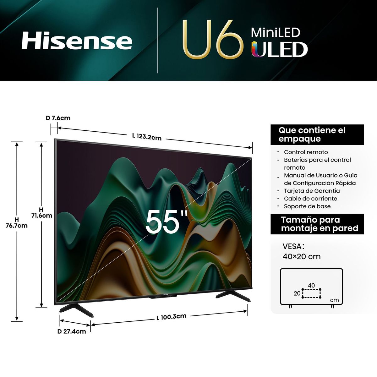 HISENSE - Televisor Hisense Uled 55 55u6n 4k Google Tv