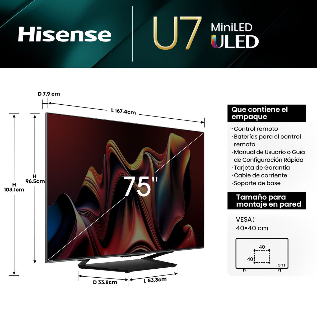 HISENSE - Televisor Hisense Uled 75 75u7n 4k Google Tv