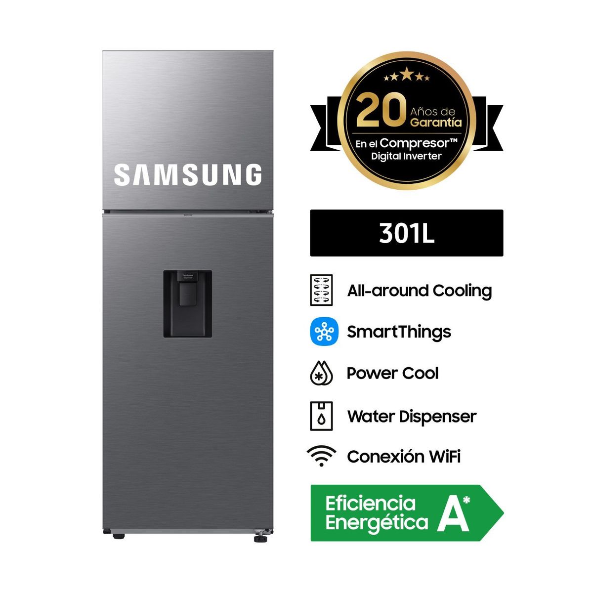 SAMSUNG - Refrigeradora Samsung Top Mount Freezer 301l Silver C/disp.