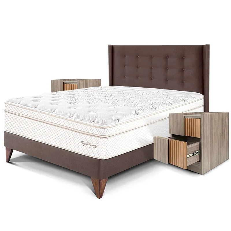 PARAISO - Dormitorio Europeo Royal Dynasty Gold 2 Plz + 2 Veladores + 2 Almohadas Viscoelásticas + Protector