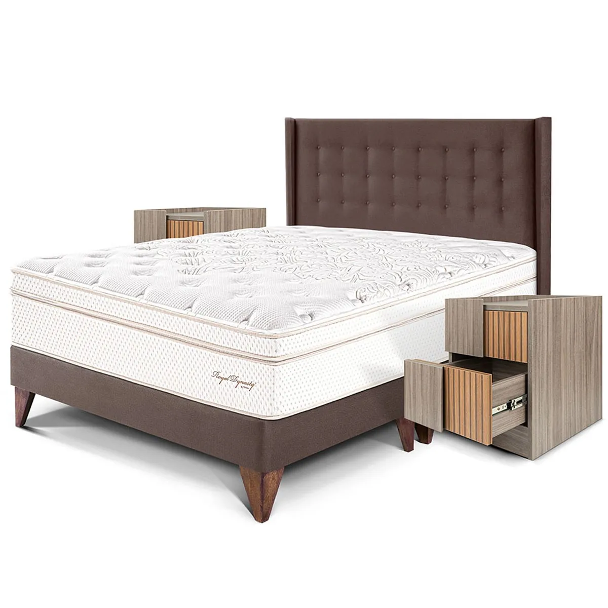 PARAISO - Dormitorio Europeo Royal Dynasty Gold King + 2 Veladores + 2 Almohadas Viscoelásticas + Protector