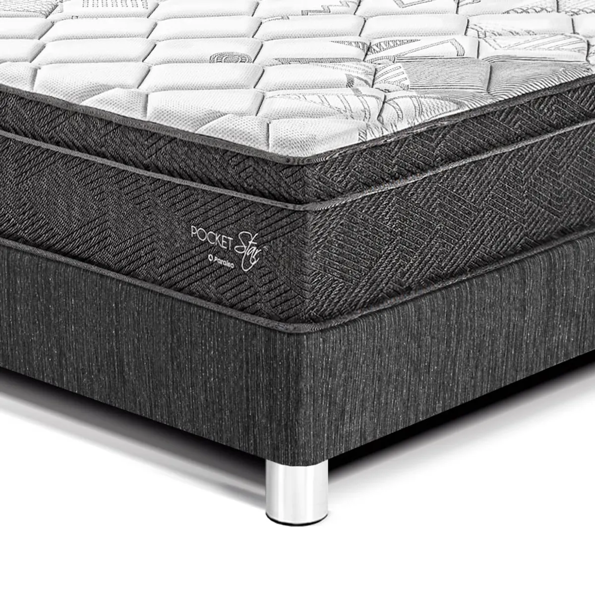 PARAISO - Dormitorio Pocket Star Loft 2 Plz + 2 Veladores + 2 Almohadas + Protector