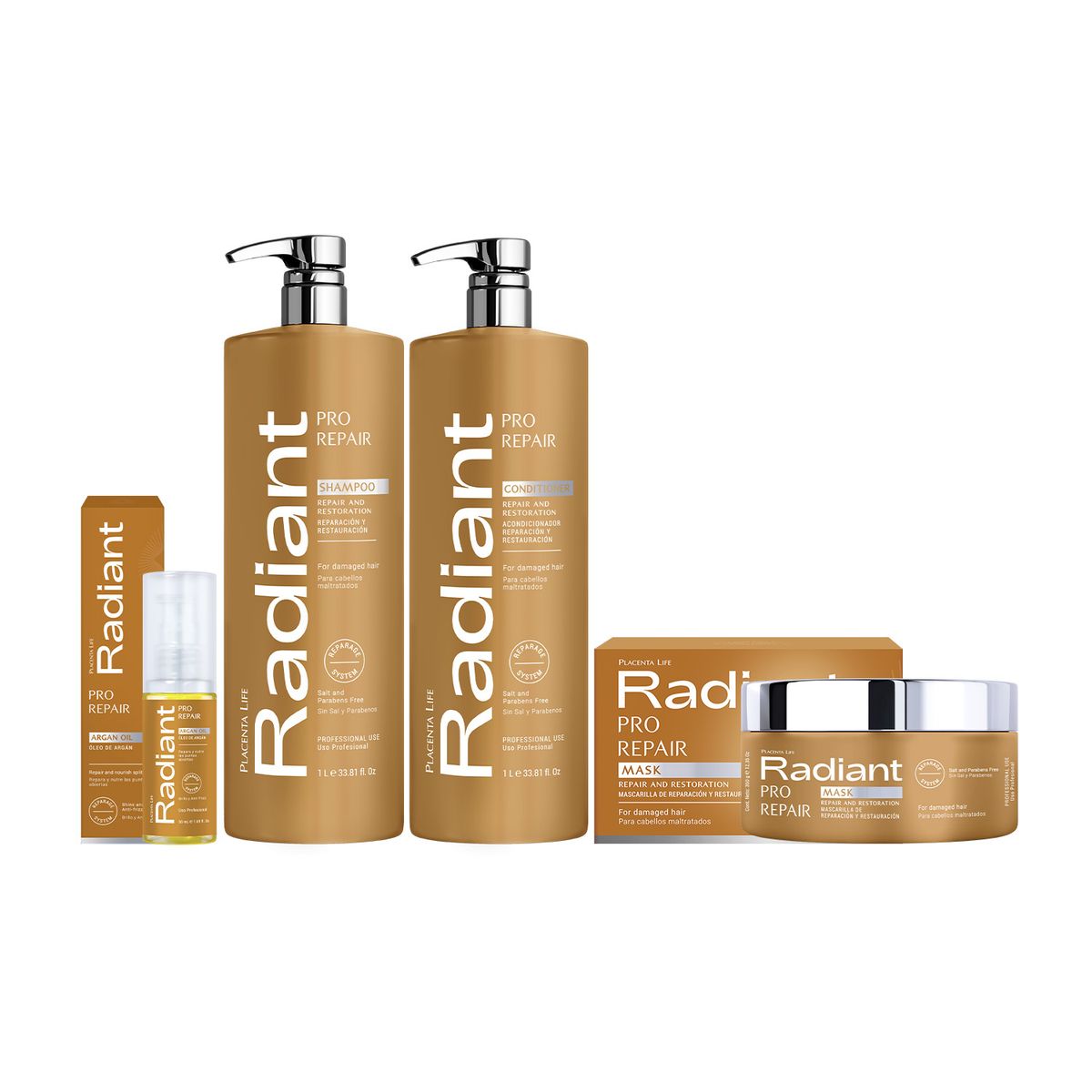 RADIANT - Set de Tratamiento Para Cabello Maltratado Pro Repair 1 Litro Radiant Professional