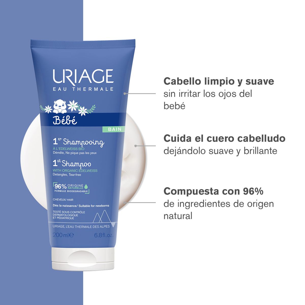 URIAGE - Uriage Bebé 1er Shampoo 200ml - Elimina Suavemente Las Impurezas Del Cabello