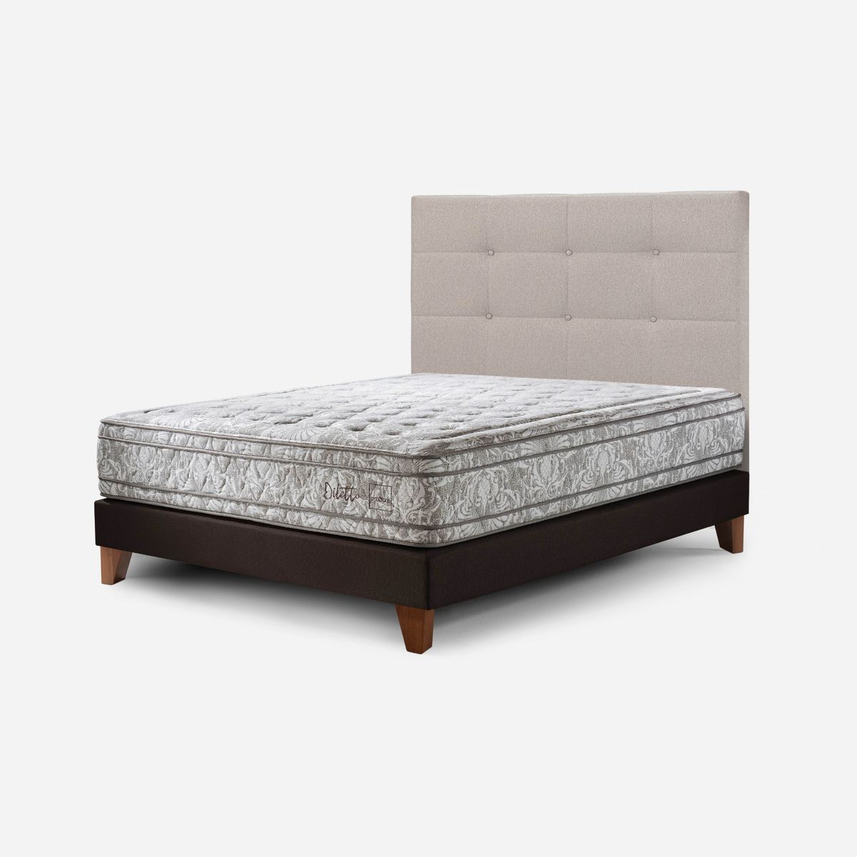 ROSEN - Dormitorio Box Spring Diletto Issey Niebla 1.5 Plz