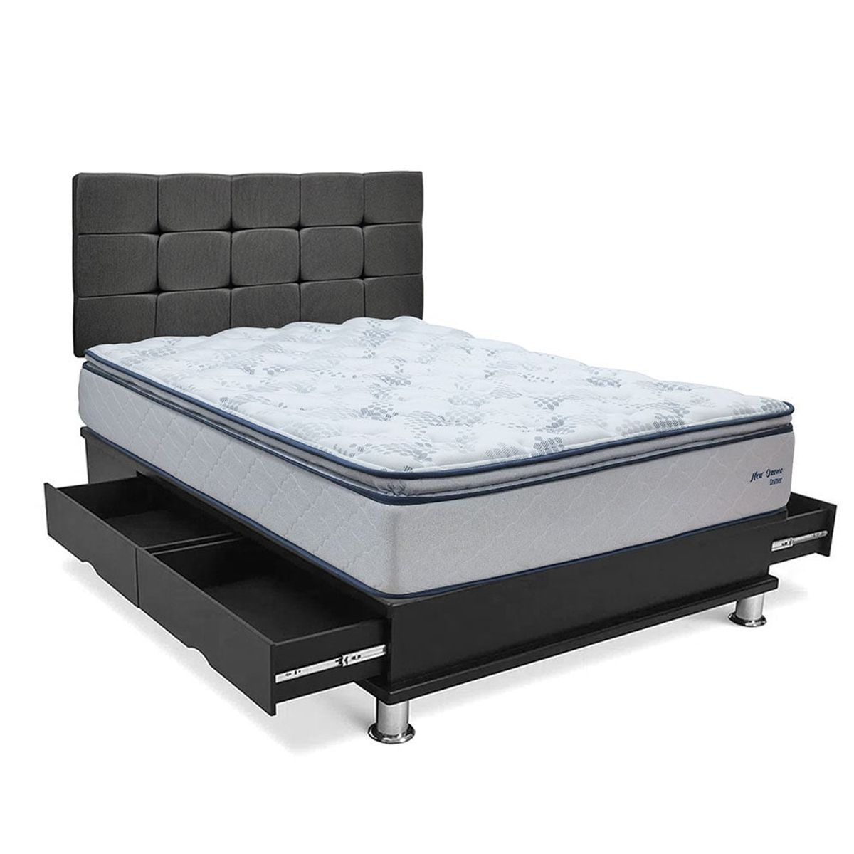 DRIMER - Dormitorio Con Cajones Cuadros New Ozono Gris 1.5 Plz