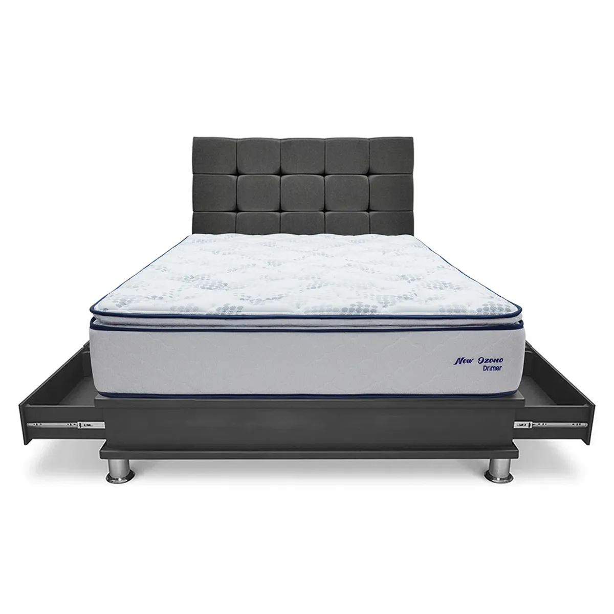 DRIMER - Dormitorio Con Cajones New Ozono Cuadros Queen + 2 Almohadas + Protector