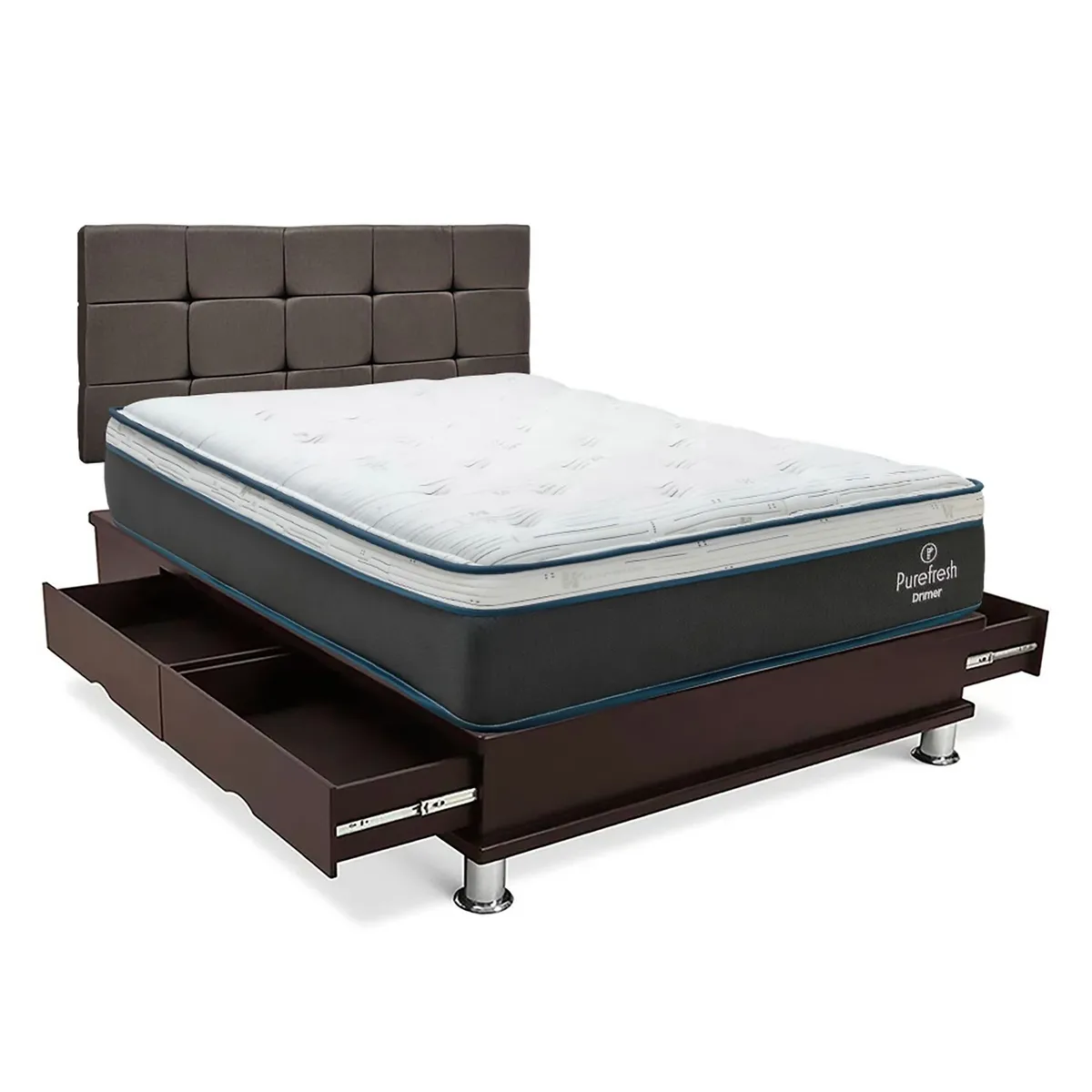 DRIMER - Dormitorio con Cajones Pure Fresh Cuadros Queen + 2 Almohadas