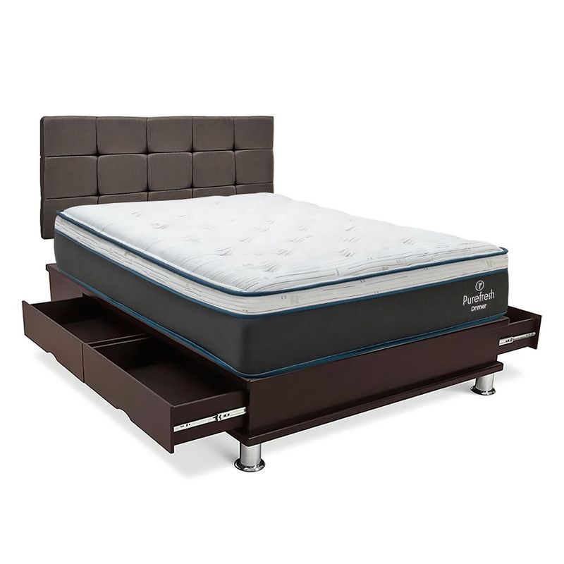 DRIMER - Dormitorio con Cajones Pure Fresh Cuadros Queen + 2 Almohadas