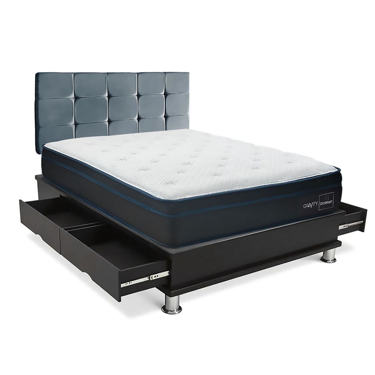 DRIMER - Dormitorio con Cajones Pure Fresh Cuadros Queen + 2 Almohadas