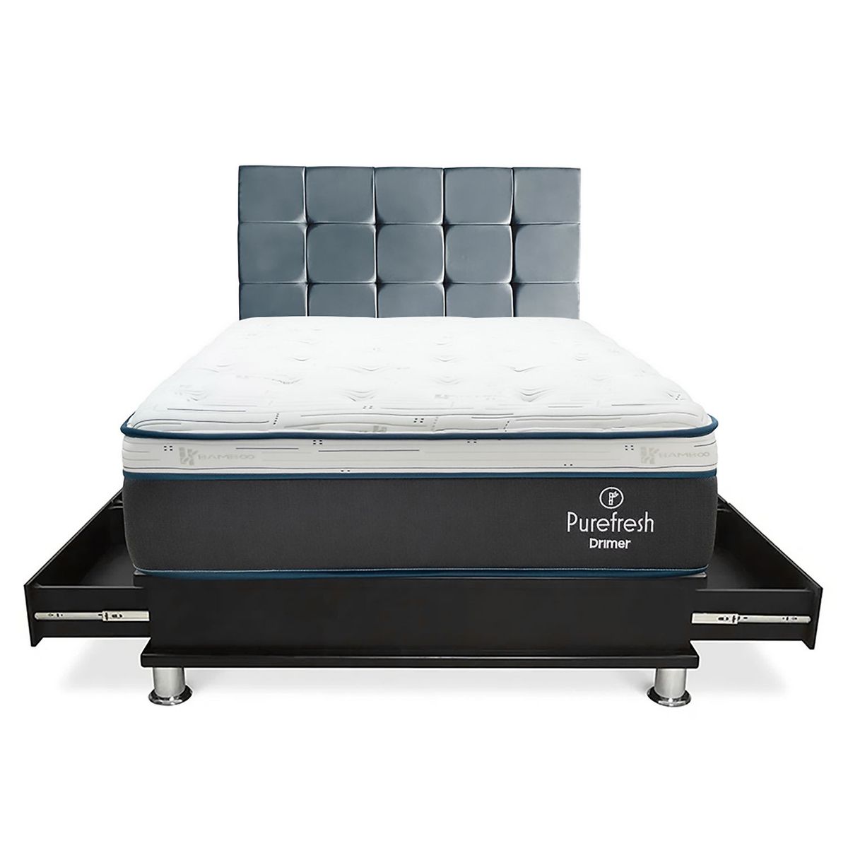 DRIMER - Dormitorio con Cajones Pure Fresh Cuadros Queen + 2 Almohadas