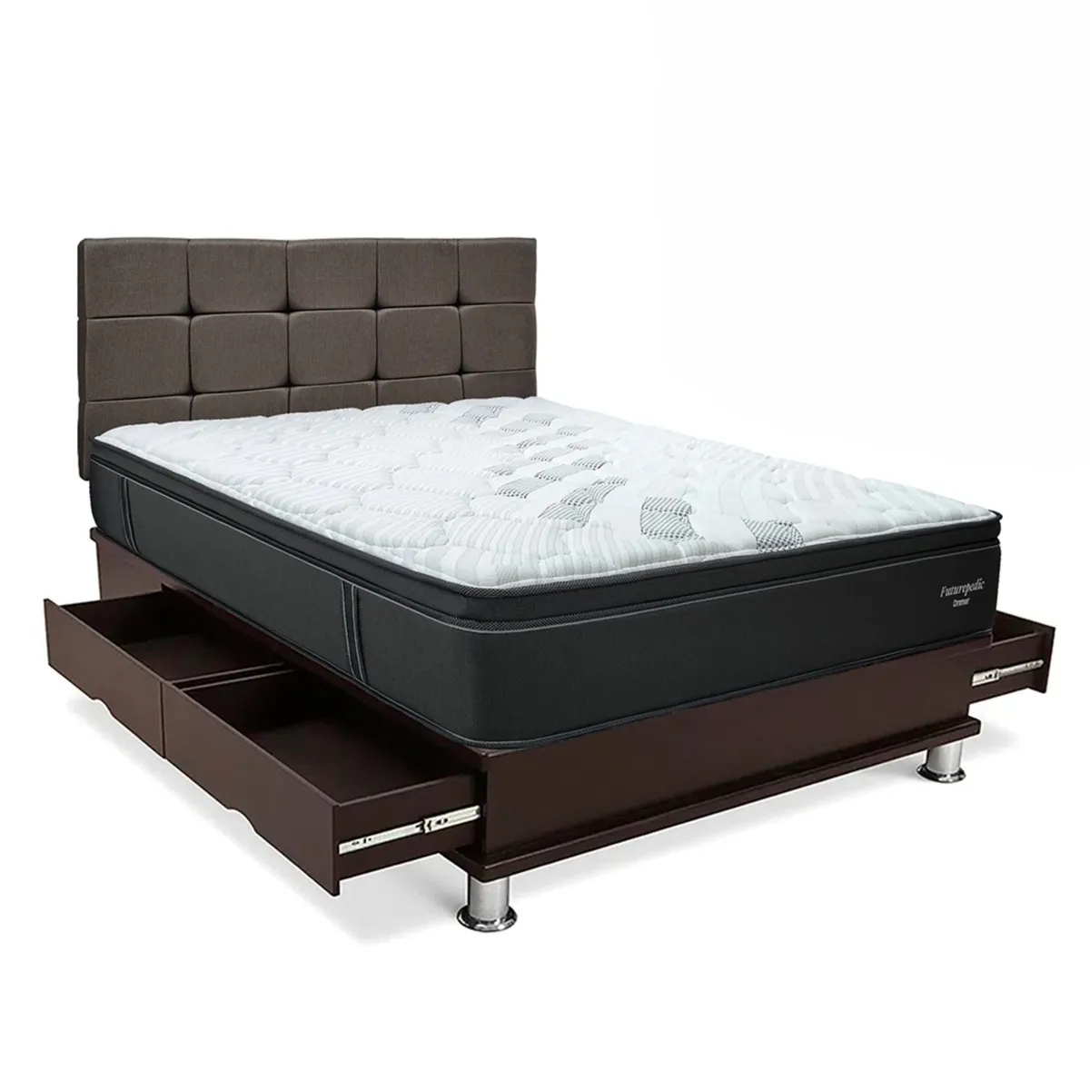 DRIMER - Dormitorio Con Cajones Cuadros Futurepedic 2 Plz + 2 Almohadas + Protector
