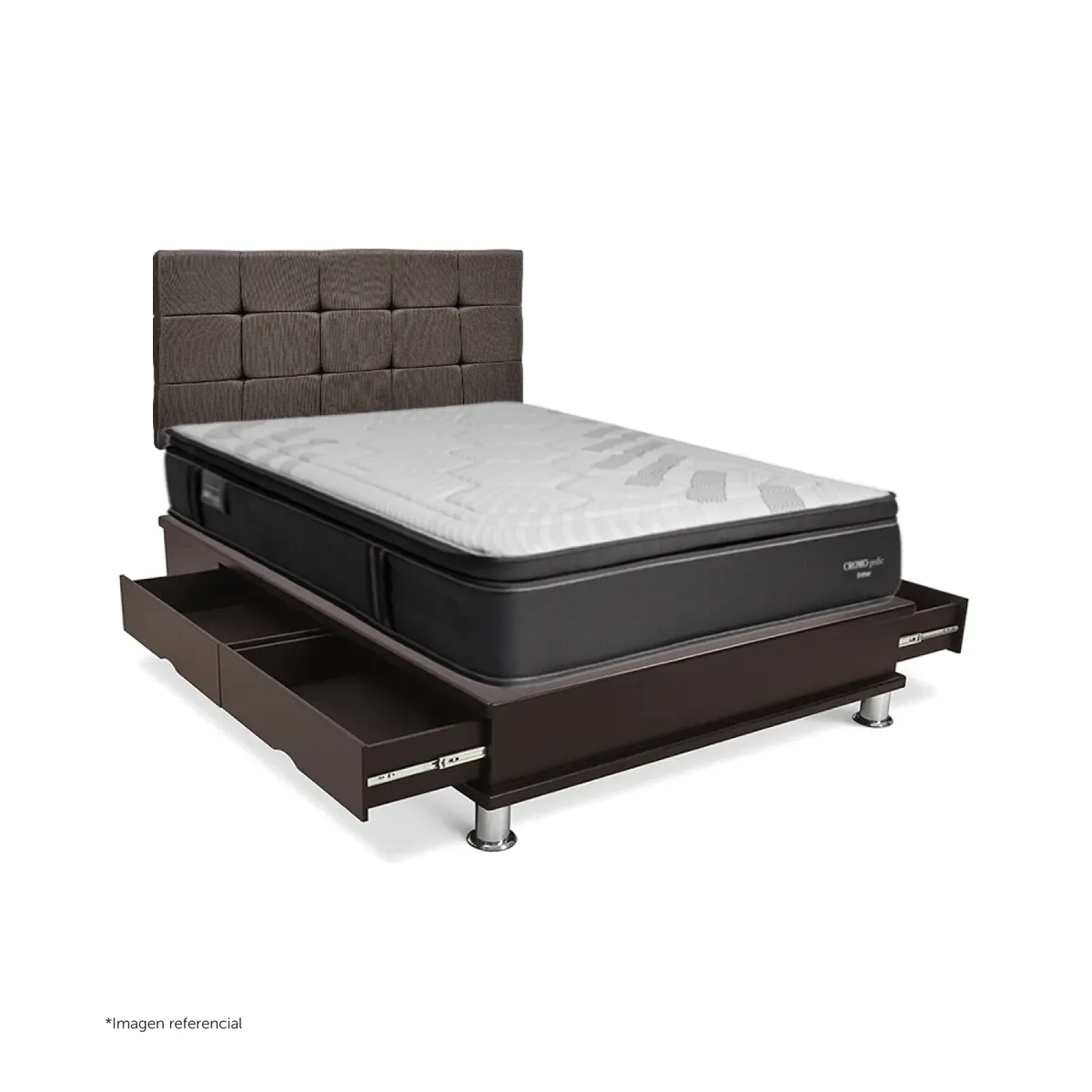 DRIMER - Dormitorio Con Cajones Cuadros Cromopedic King + 2 Almohadas + Protector