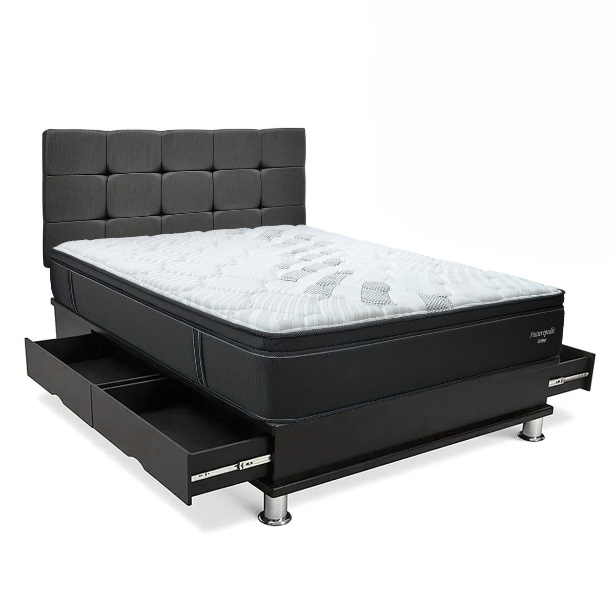 DRIMER - Dormitorio Con Cajones Cuadros Futurepedic 2 Plz + 2 Almohadas + Protector