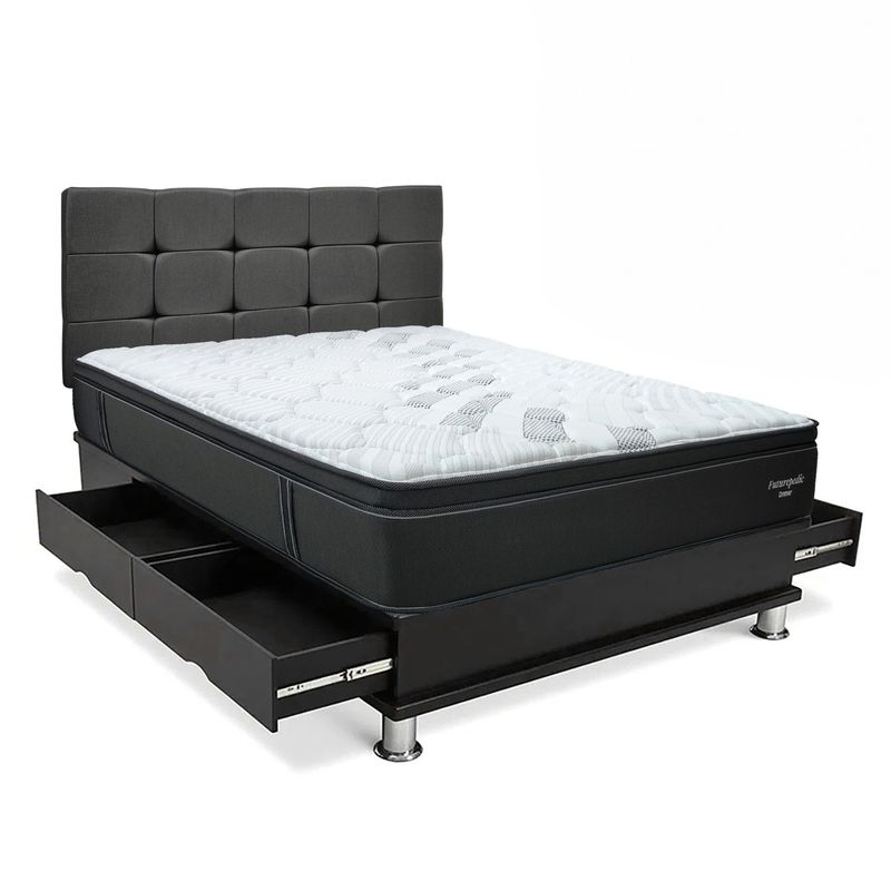 DRIMER - Dormitorio Con Cajones Cuadros Futurepedic King + 2 Almohadas + Protector