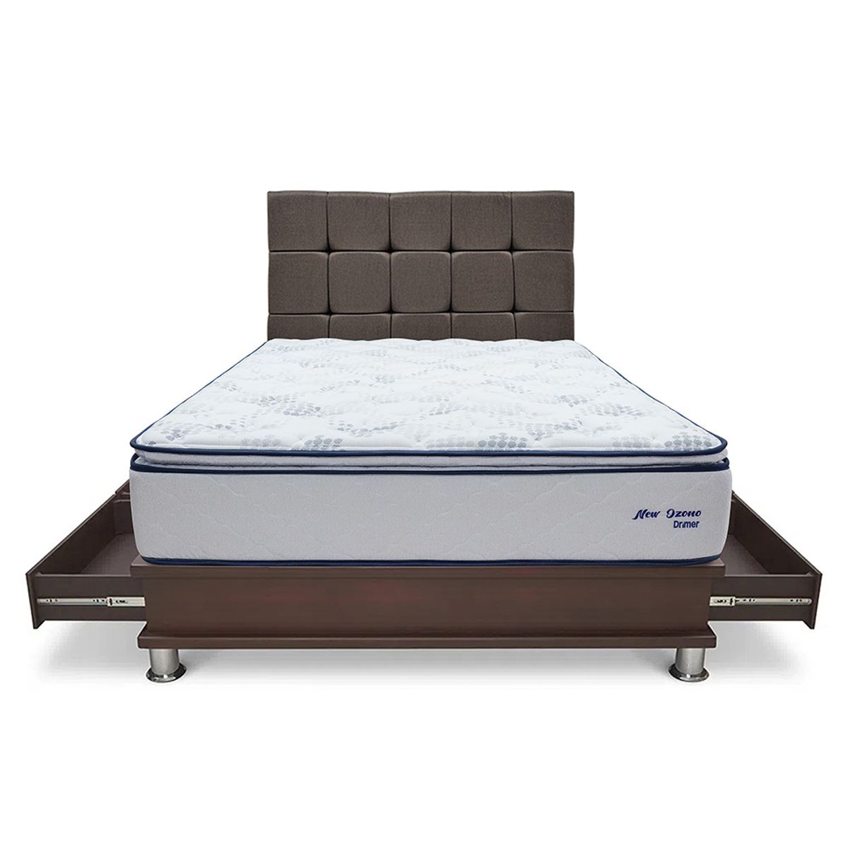 DRIMER - Dormitorio Con Cajones New Ozono Cuadros Queen + 2 Almohadas + Protector