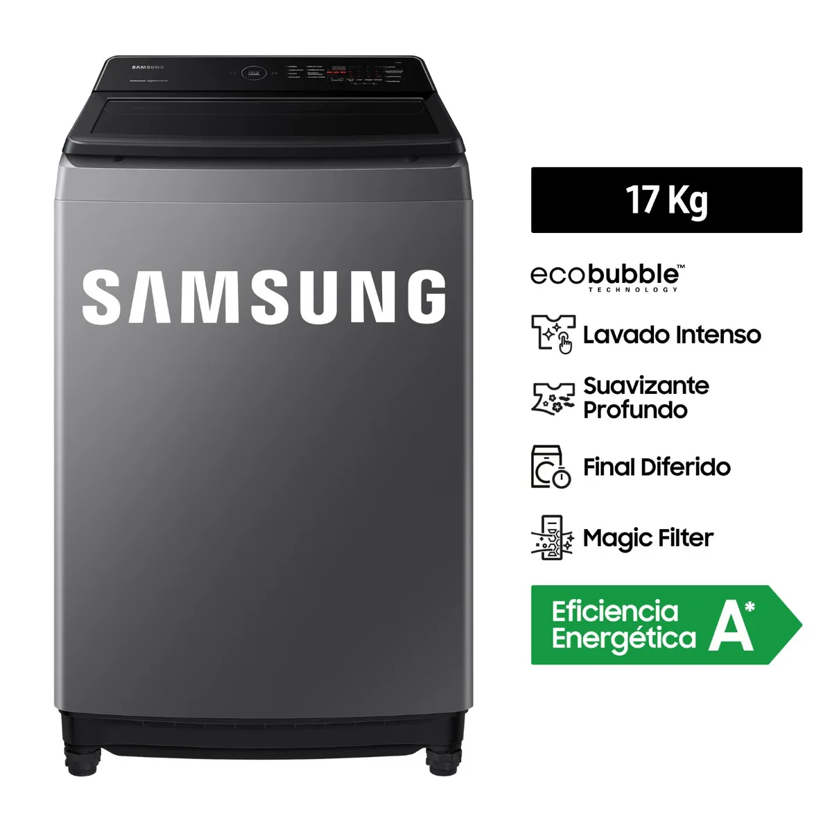 SAMSUNG - Lavadora Samsung EcoBubble 17KG Gris WA17CG6441BDPE
