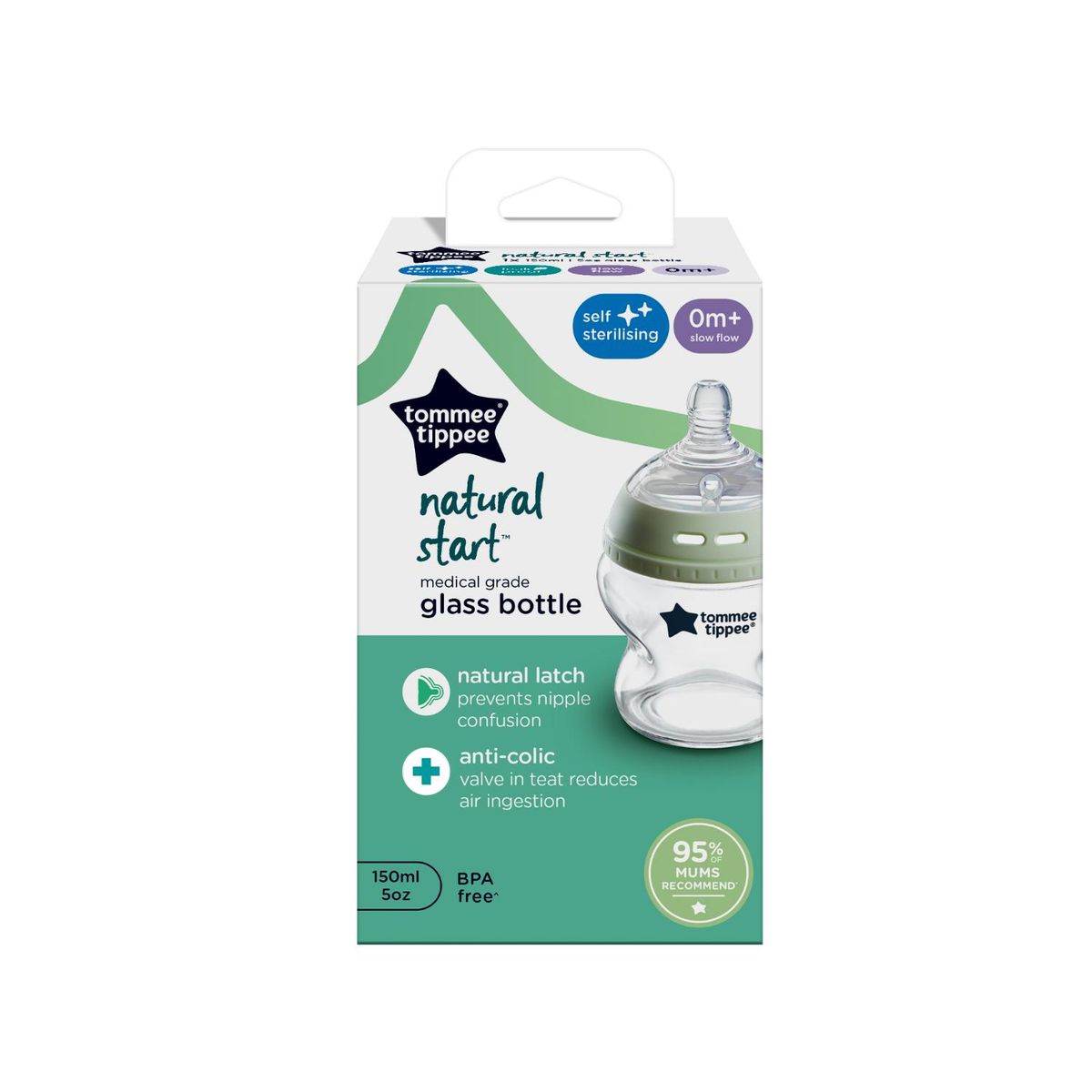 TOMMEE TIPPEE - Biberón Natural Start Vidrio Autoesterilizable 5 Oz