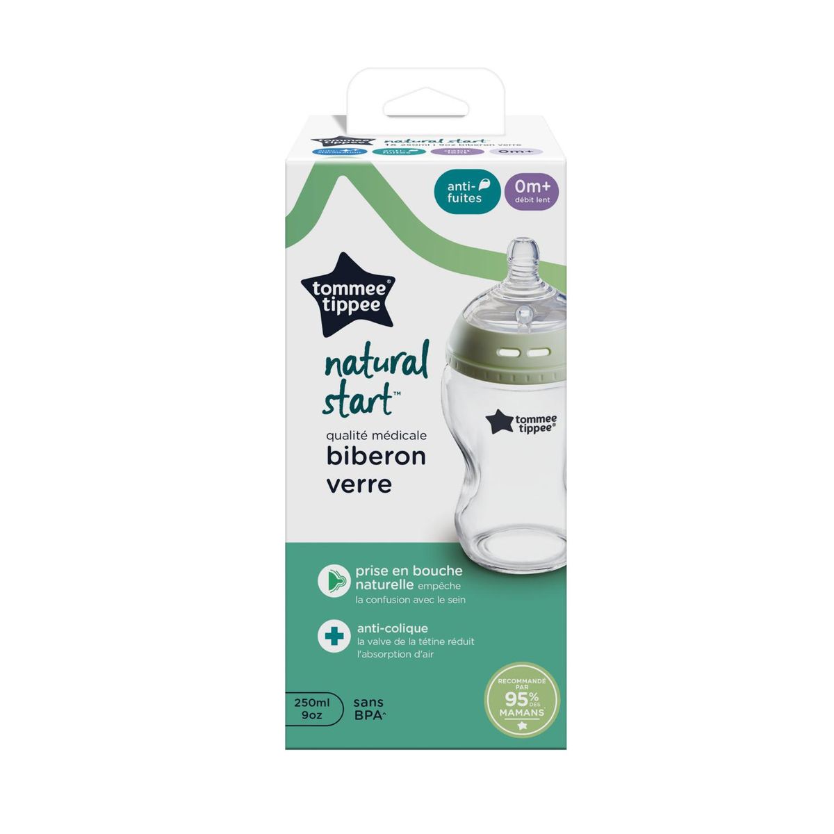 TOMMEE TIPPEE - Biberón Natural Start Vidrio Autoesterilizable 9 Oz