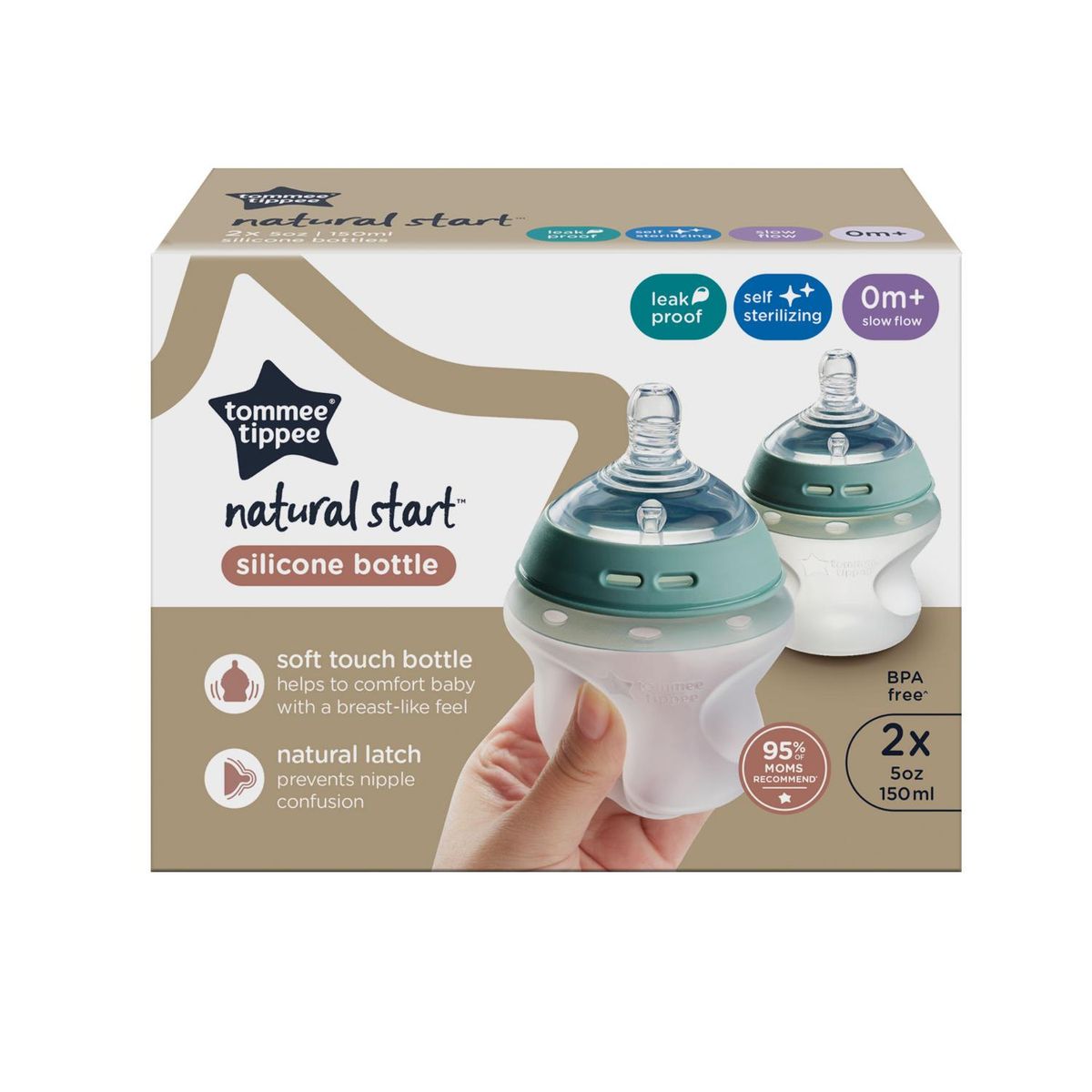 TOMMEE TIPPEE - Biberón Natural Start Silicona Autoesterilizable 5 Oz X2
