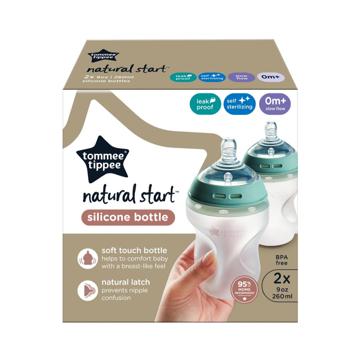 TOMMEE TIPPEE - Biberón Natural Start Silicona Autoesterilizable 9 Oz X2