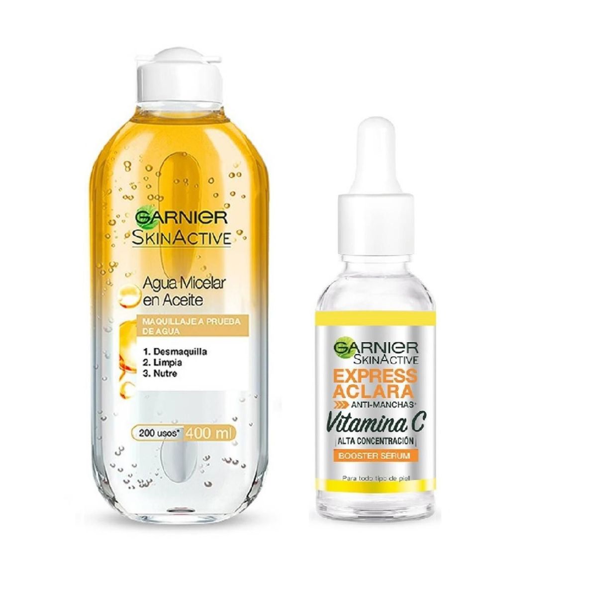 GARNIER - Set De Tratamiento Rostro Serum Express Aclara + Micelar Óleo 400ml Garnier