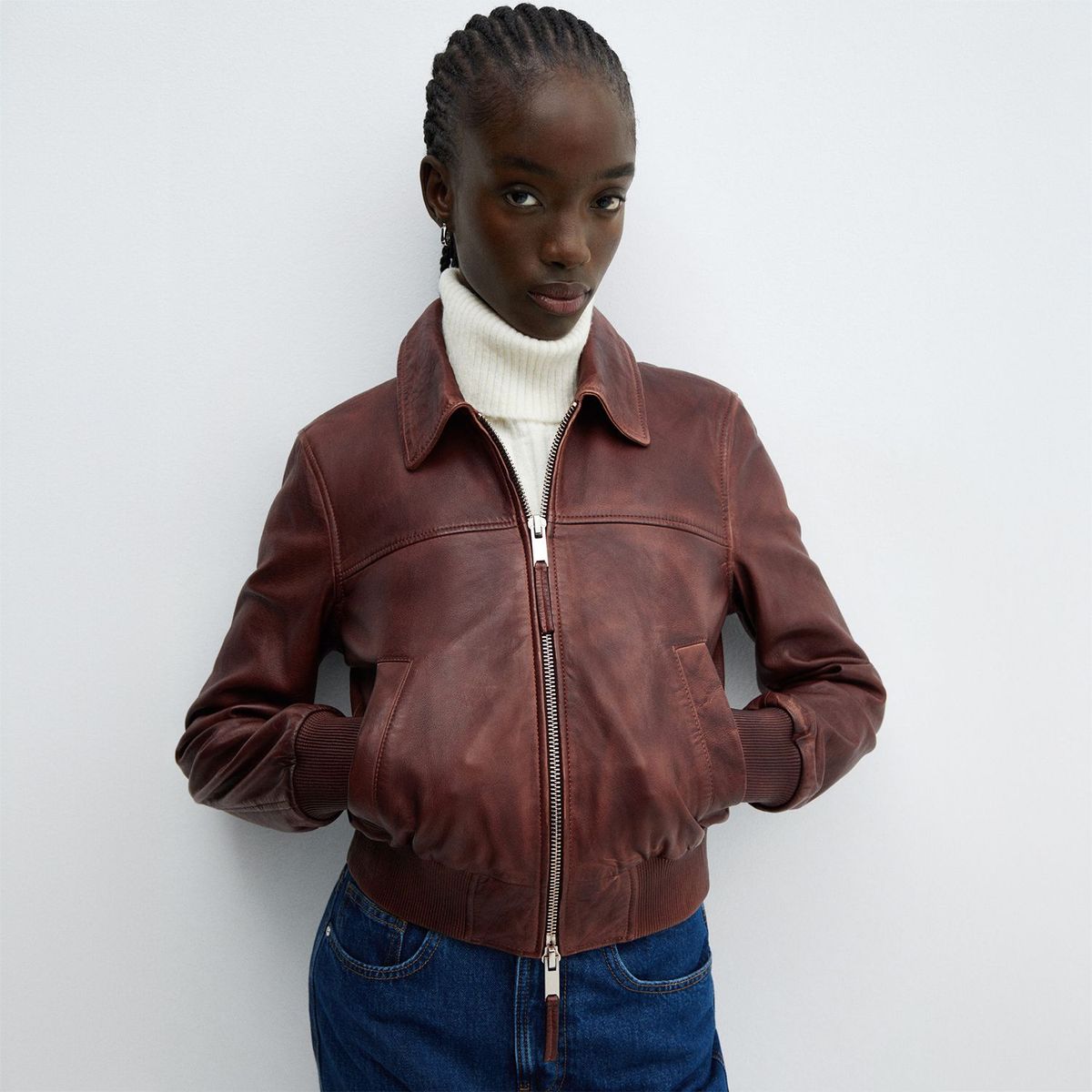 MANGO - Casaca de Cuero Casual Mujer Mango