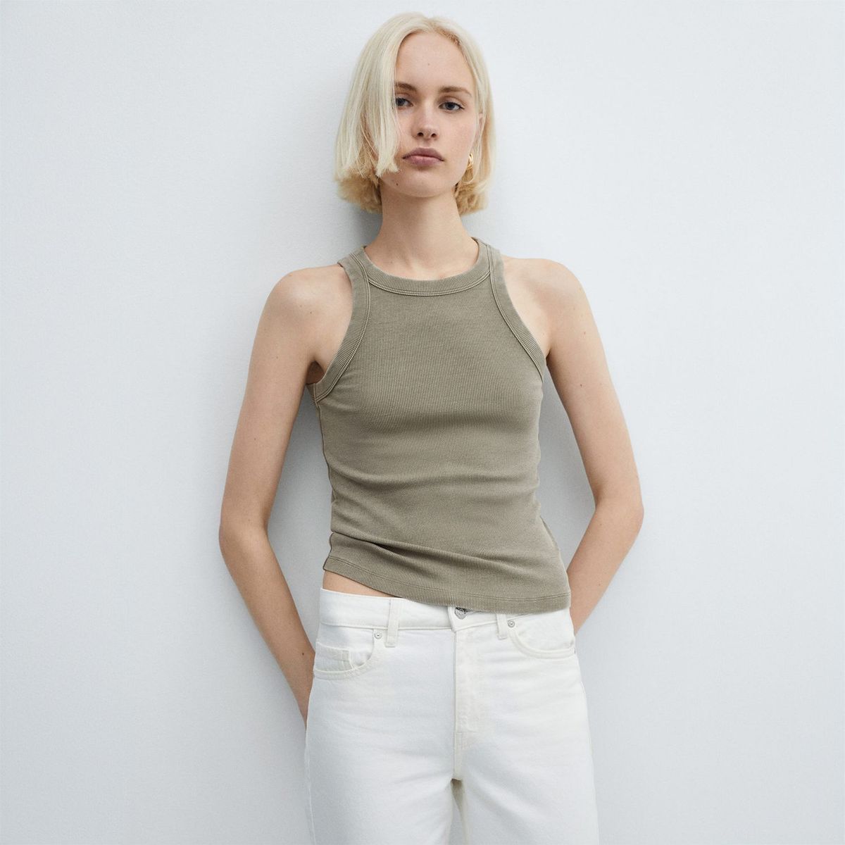 MANGO - Top Manga Corta Algodón Mujer Mango