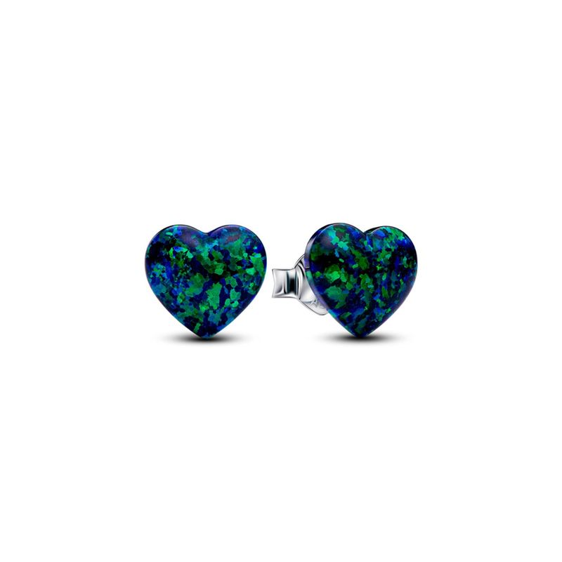 PANDORA - Aretes Botón Corazón Verde