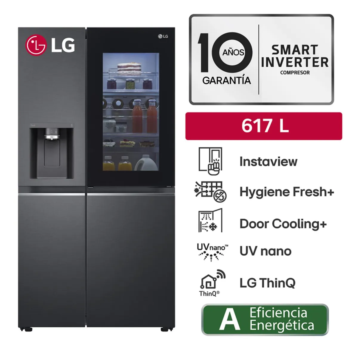 LG - Refrigeradora GS66SXT 617L Instaview Top Mount Negro Mate LG