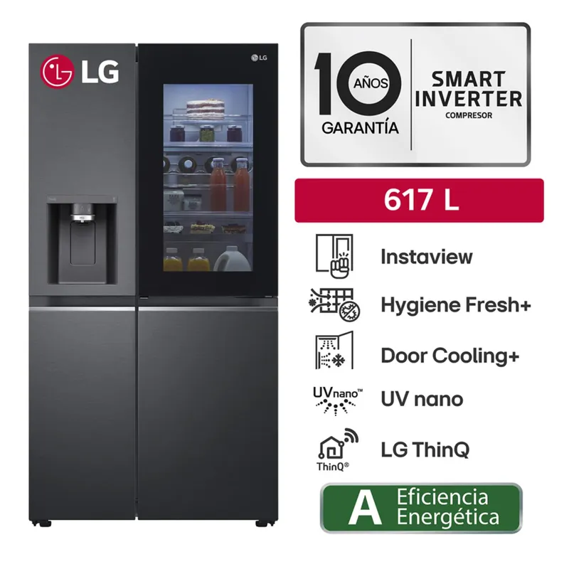 LG - Refrigeradora GS66SXT 617L Instaview Top Mount Negro Mate LG