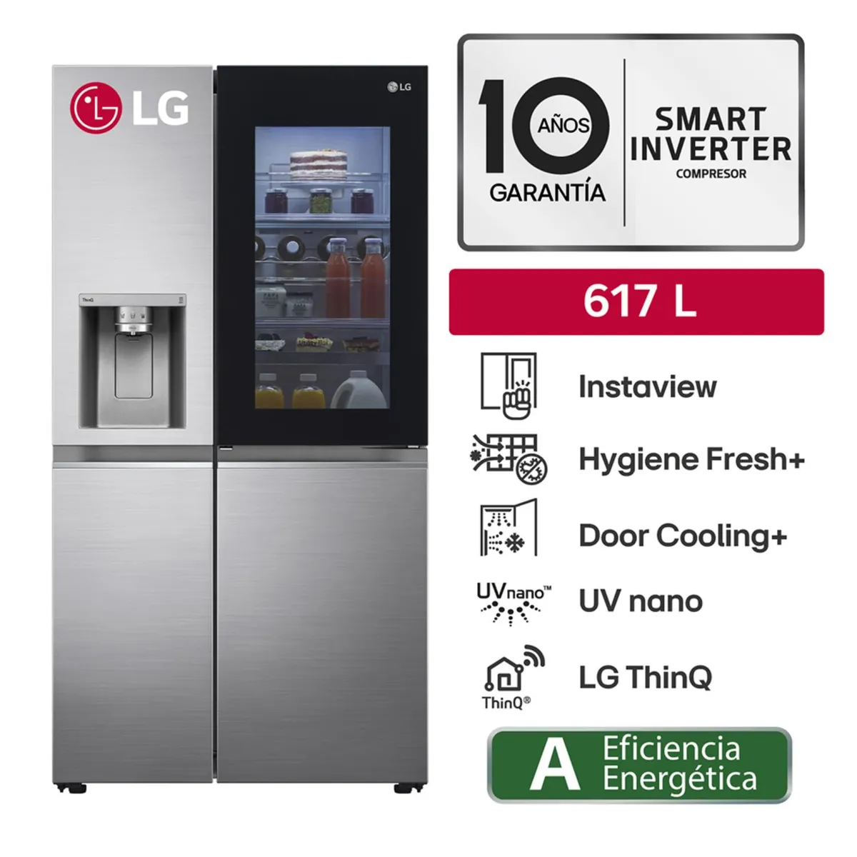LG - Refrigeradora GS66SXN 617LT Instaview Side by side Plateado LG