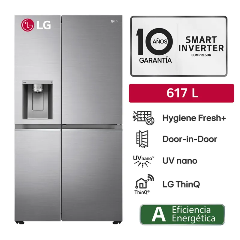 LG - Refrigeradora GS66SDP 617lt Door Cooling+ Side by Side Plateado LG