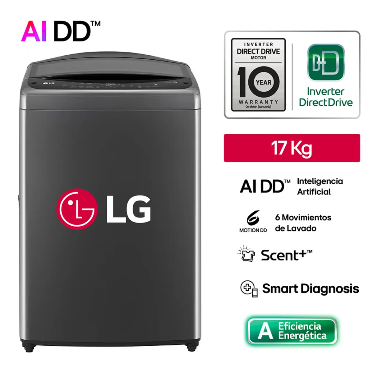 LG - Lavadora WT17BV6T 17 Kg AI DD Carga Superior Negro Claro LG