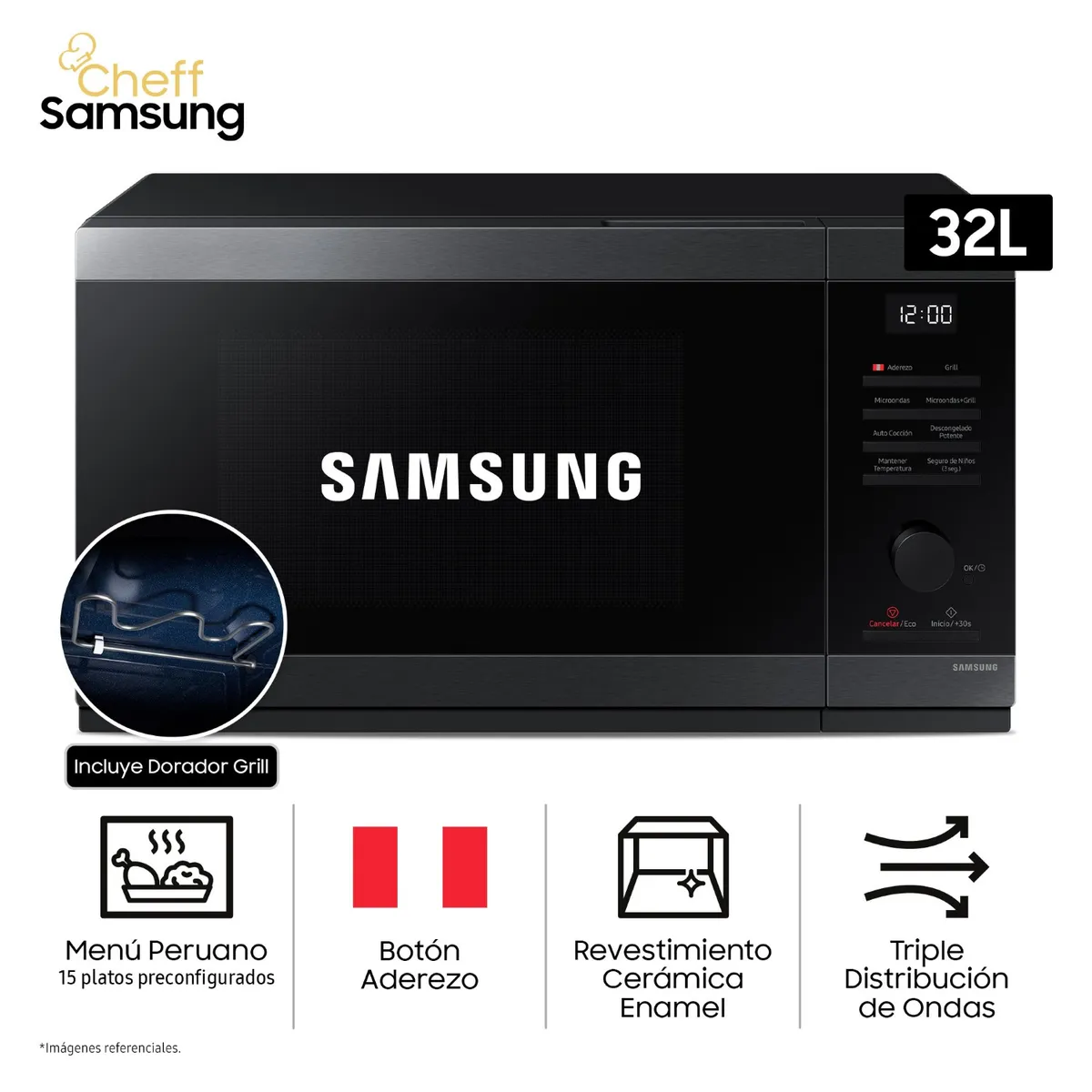 SAMSUNG - Horno Microondas Cheff Samsung 32L MG32DG4524AGPE con Dorador